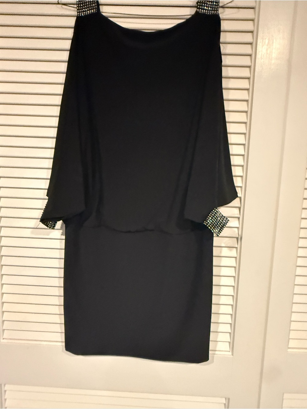 Betsy & Adam Black Mini Dress with Embellished Straps